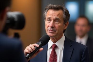 Person speaking into a microphone during an interview